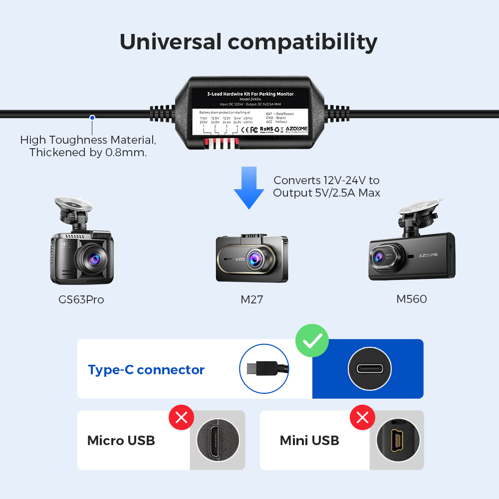 AZDOME JYX05 車載DVR録画用ハードワイヤーキッ - Dash Cam Hardwire Kit のレビューと価格