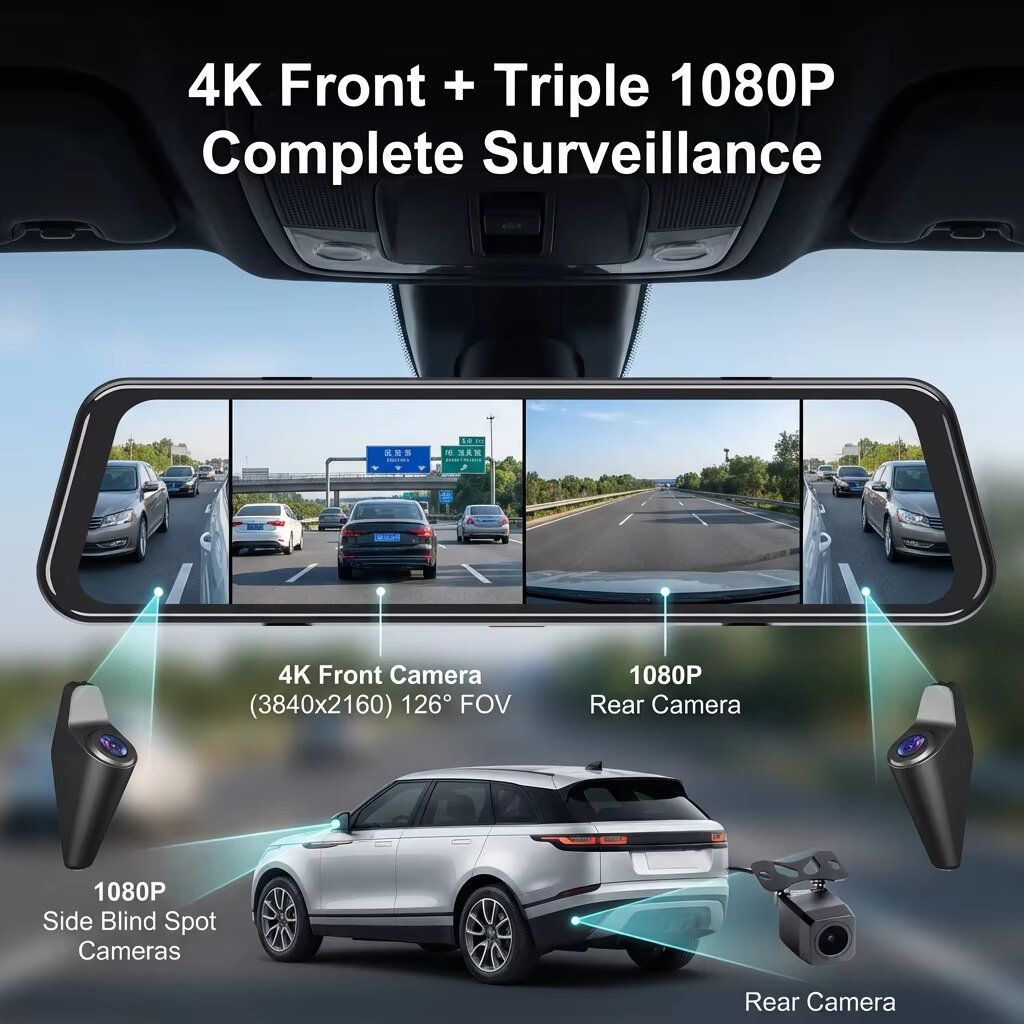 EKLEVA 12インチ 4KスーパーHDバックミラーダッシ - Dash Cam Rear View Mirror 12 Inch のレビューと価格