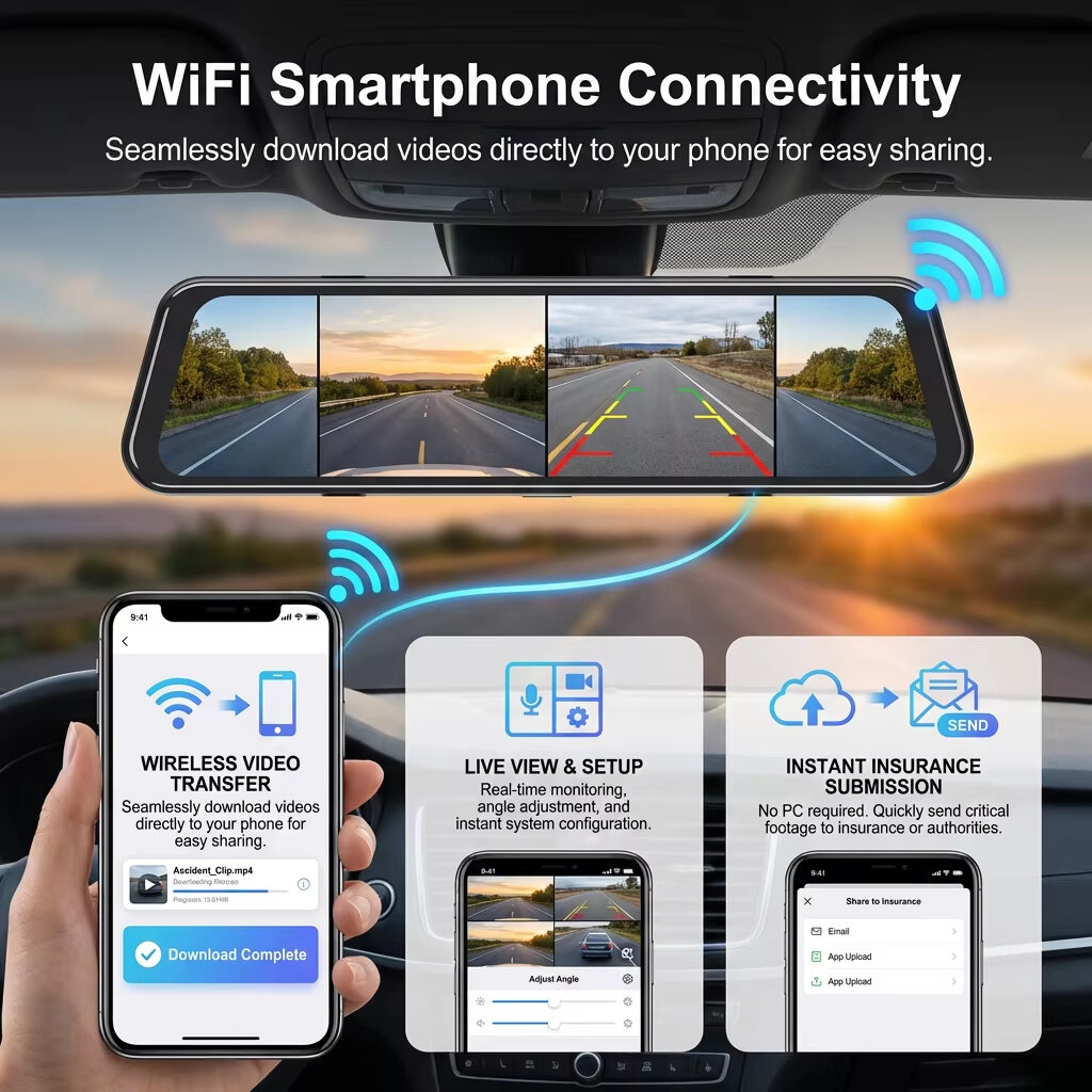 EKLEVA 12インチ 4KスーパーHDバックミラーダッシ - Dash Cam Rear View Mirror 12 Inch のレビューと価格