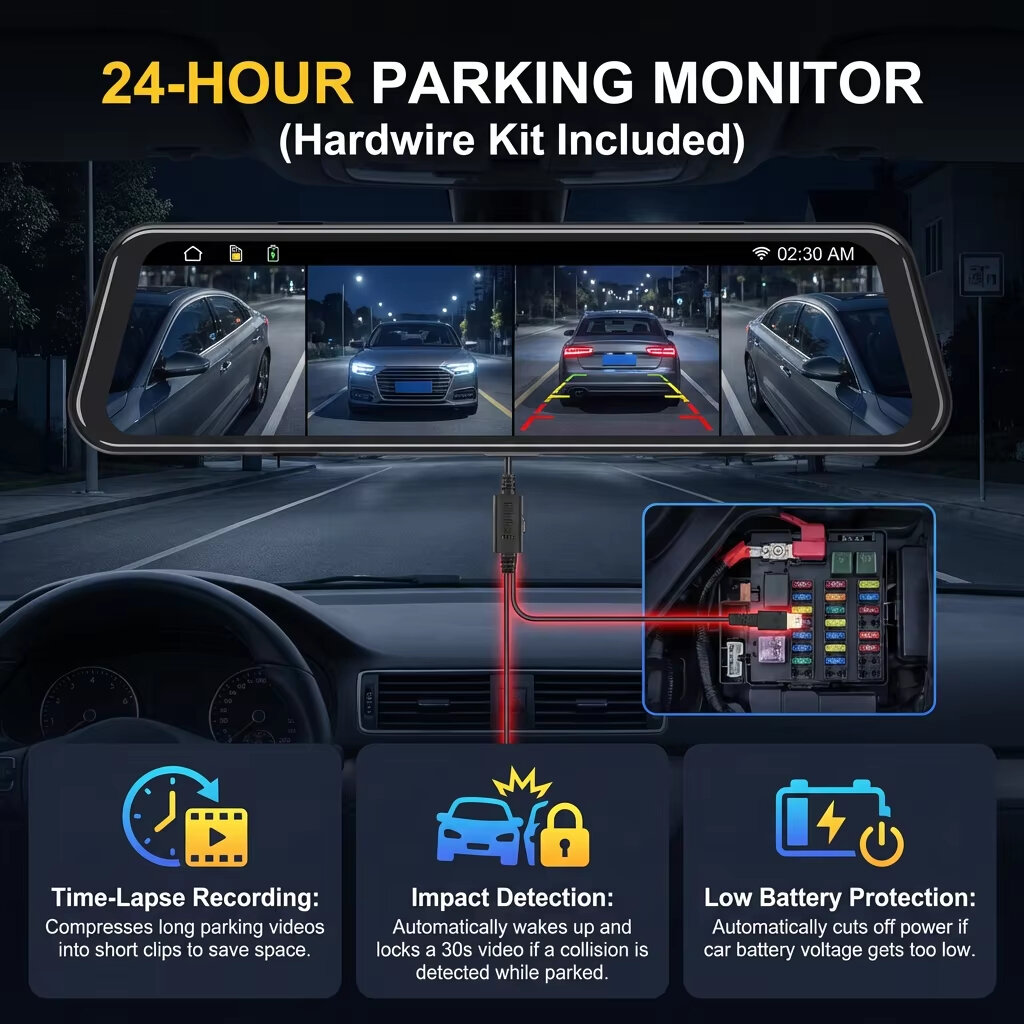 EKLEVA 12インチ 4KスーパーHDバックミラーダッシ - Dash Cam Rear View Mirror 12 Inch のレビューと価格