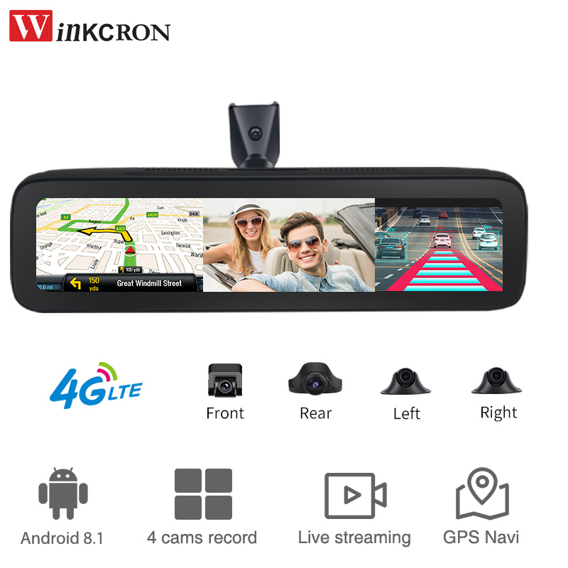12インチタッチ式車載リアビューミラー、4カメラ搭載ドライブ - Dash Cam Rear View Mirror 12 Inch のレビューと価格