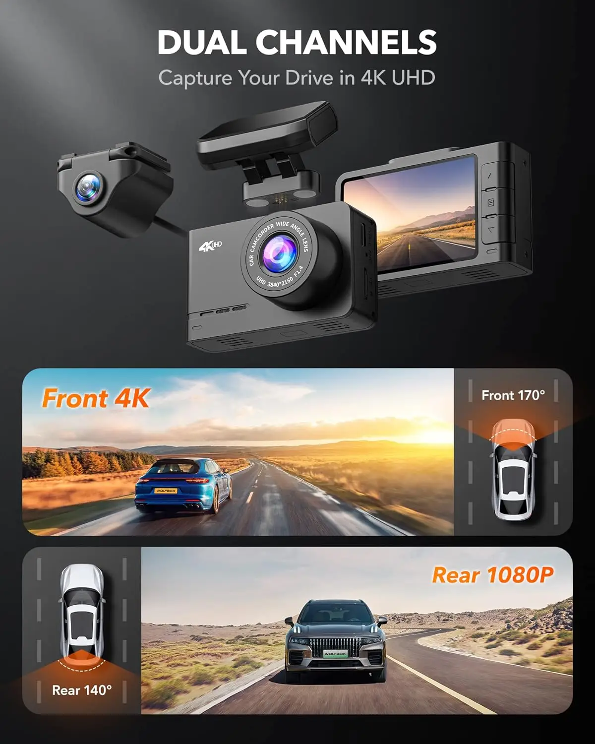 Wolfbox Dealer D07 デュアルダブルDVR車 - Dual Dash Cam With Gps Wifi のレビューと価格