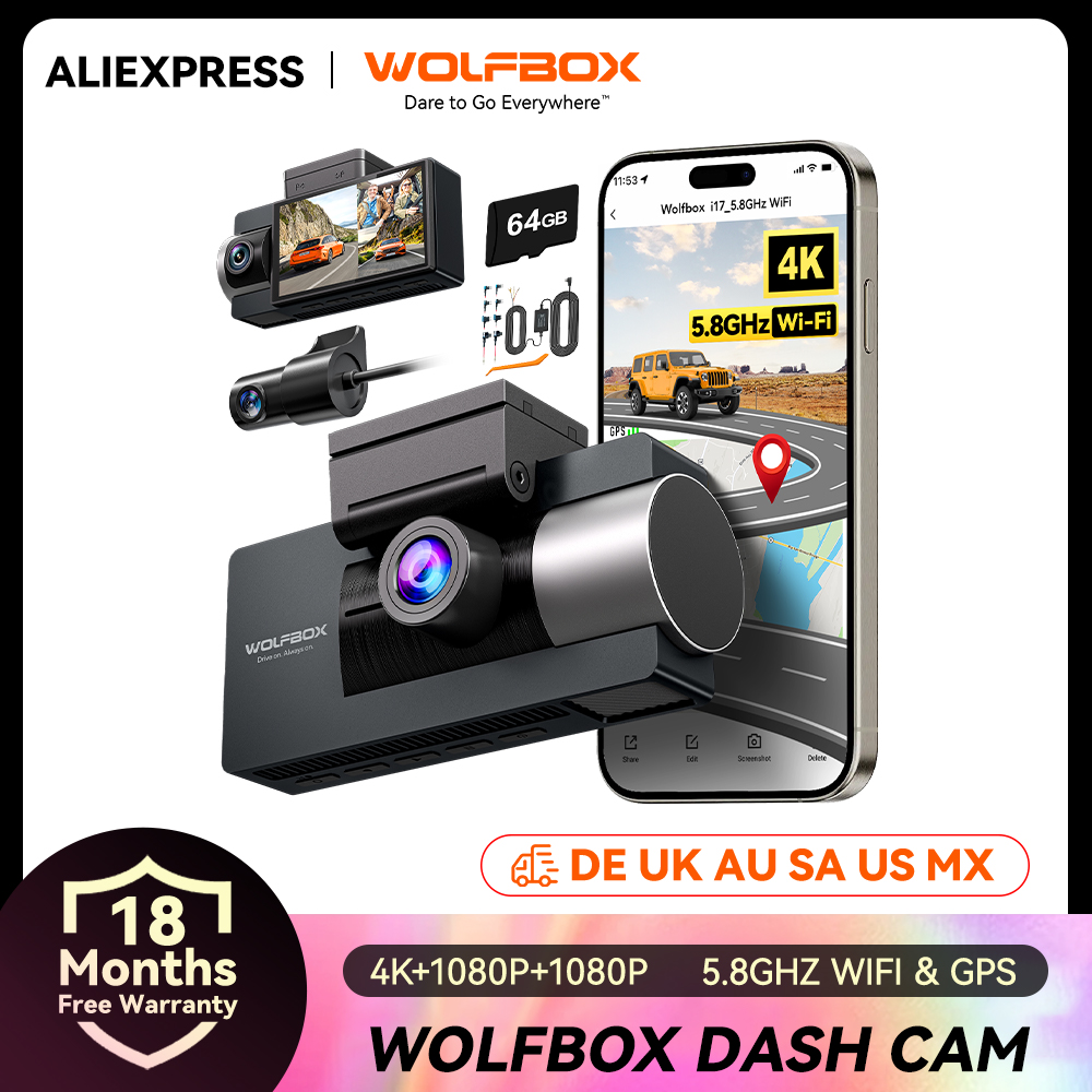 WOLFBOX I07 ダッシュカム 3チャンネル ドライブ - Dash Cam Front And Rear 4K のレビューと価格