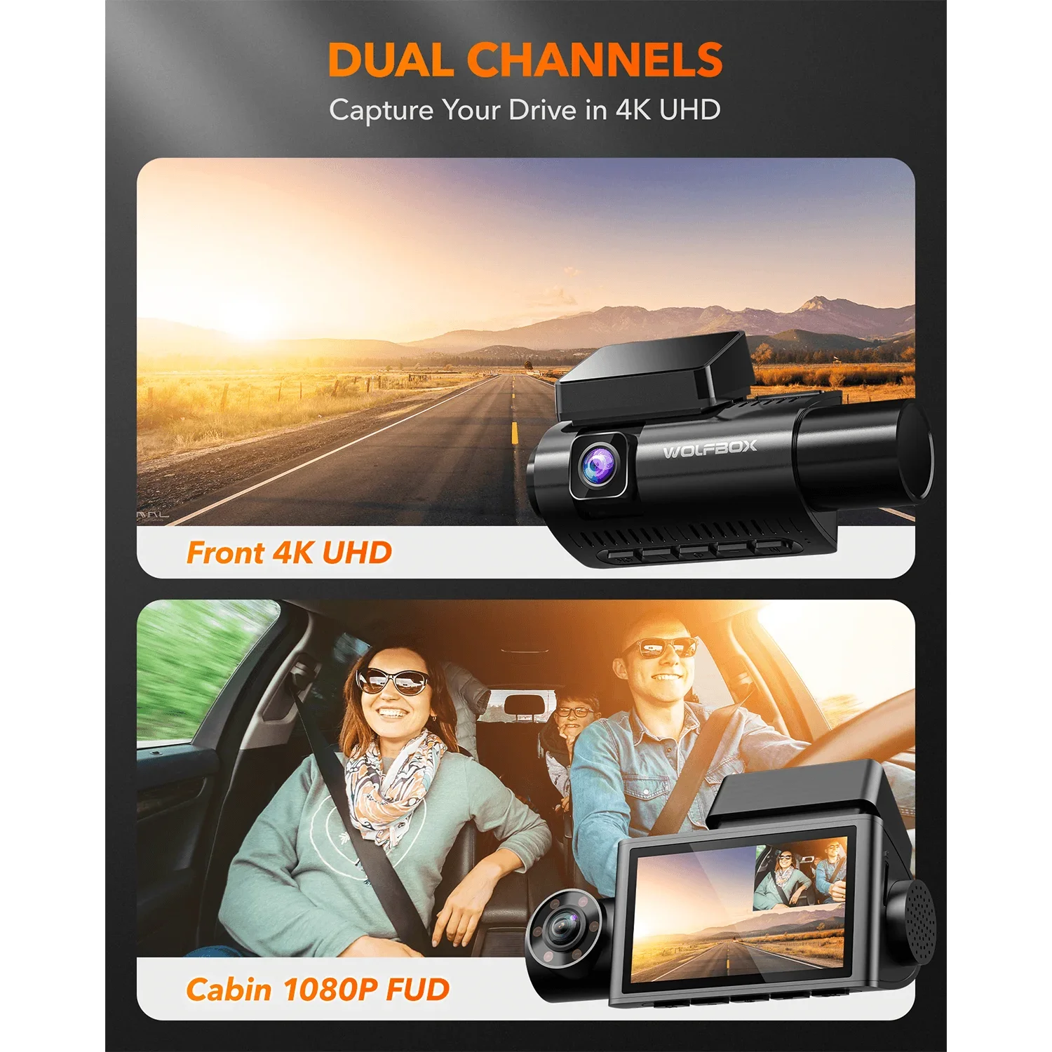 WOLFBOX I07 ダッシュカム 3チャンネル ドライブ - Dash Cam Front And Rear 4K のレビューと価格