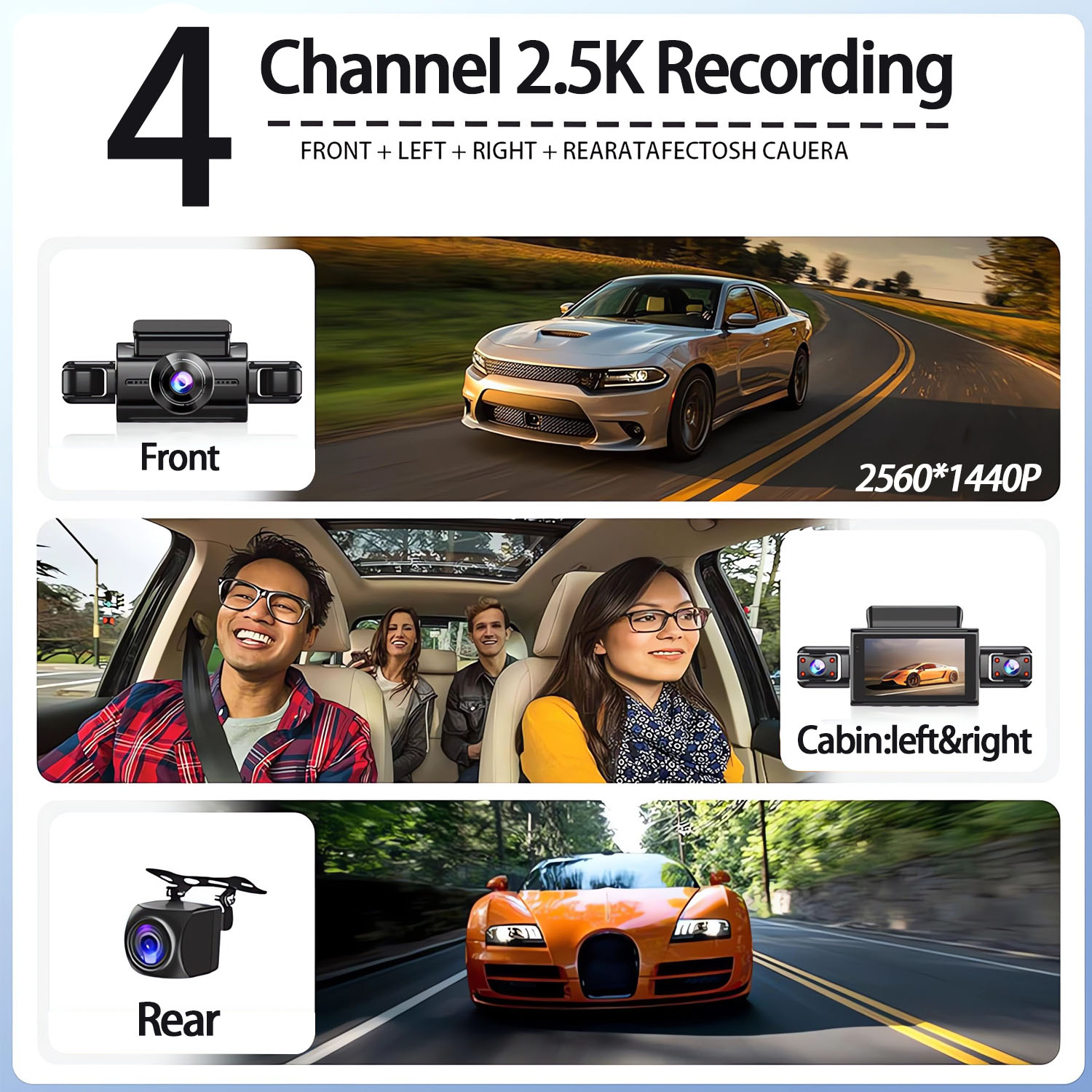 2.5K 4レンズ360度車載カメラ WIFIアプリ対応 車 - Dash Cam 360 Degree Panoramic のレビューと価格