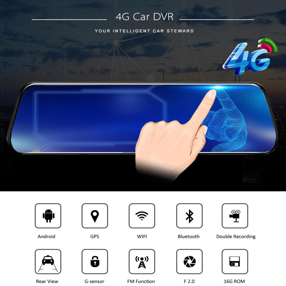 Hgdo-Androidダッシュボードカメラ,10インチ,4 - Dual Dash Cam With Gps Wifi のレビューと価格