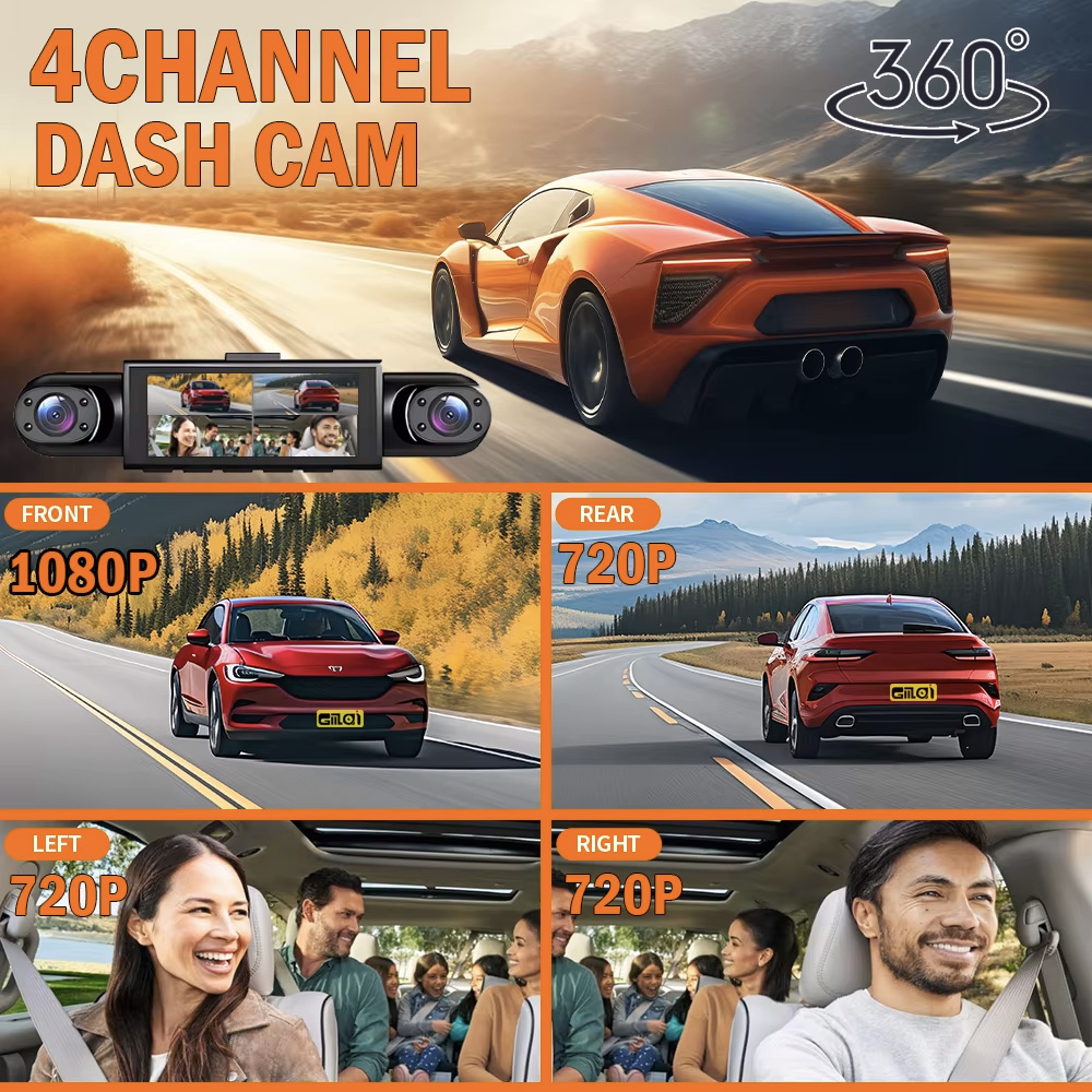 4チャンネル360度車載DVR、1080Pビデオレコーダー、 - Dash Cam 360 Degree Panoramic のレビューと価格