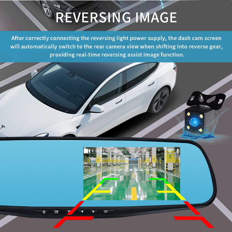 車載用ドライブレコーダー。4.5インチのミラー型ディスプレイ - Dash Cam 3 Channel 1080P のレビューと価格
