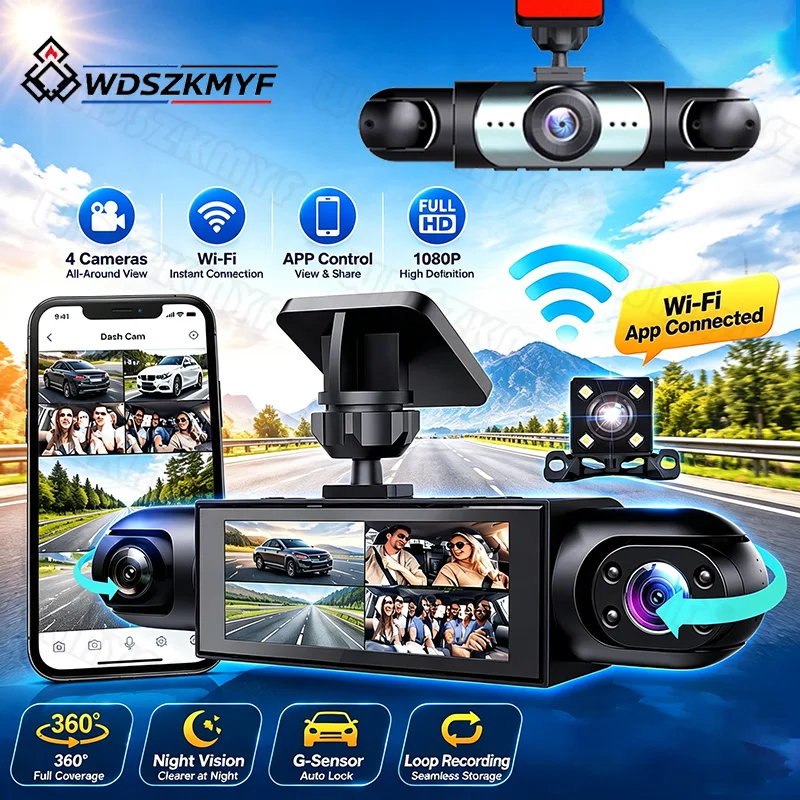 4レンズ車載DVR 360度ビデオレコーダー 1080P ダ - Dash Cam 360 Degree Panoramic のレビューと価格