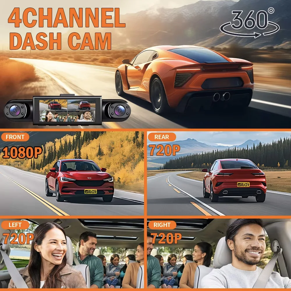 4レンズ車載DVR 360度ビデオレコーダー 1080P ダ - Dash Cam 360 Degree Panoramic のレビューと価格