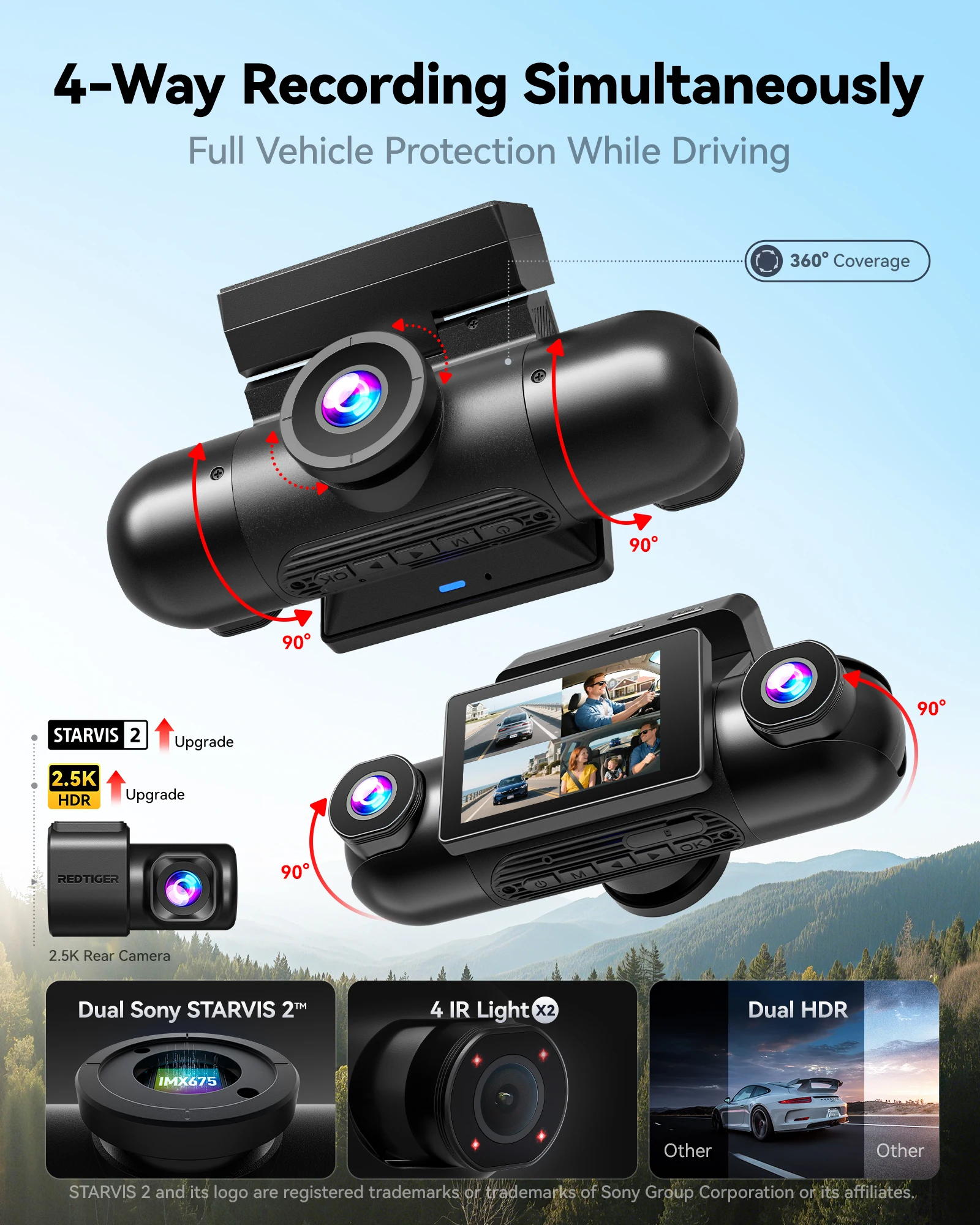 ディストリビューターVP40 2.5K*2+1080P*2  - Dual Dash Cam With Gps Wifi のレビューと価格