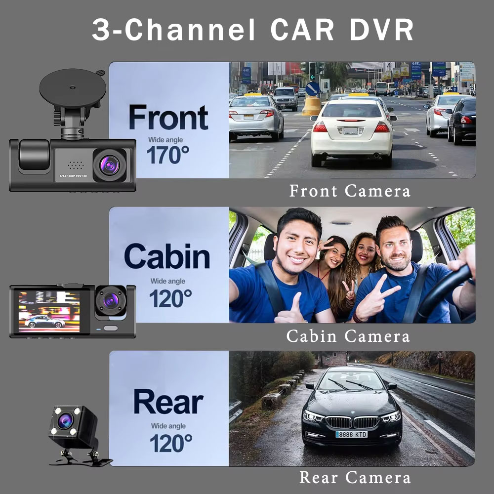 WiFi 3 チャンネルカー DVR 3 ウェイダッシュカム - Dash Cam 3 Channel 1080P のレビューと価格