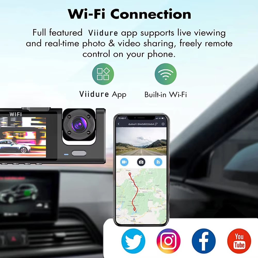 WiFi 3 チャンネルカー DVR 3 ウェイダッシュカム - Dash Cam 3 Channel 1080P のレビューと価格