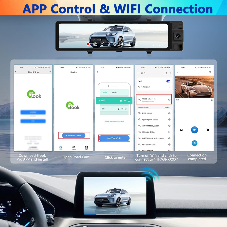 WIFI ダッシュカム 3チャンネル バックミラー型 フロン - Dash Cam Night Vision Infrared のレビューと価格