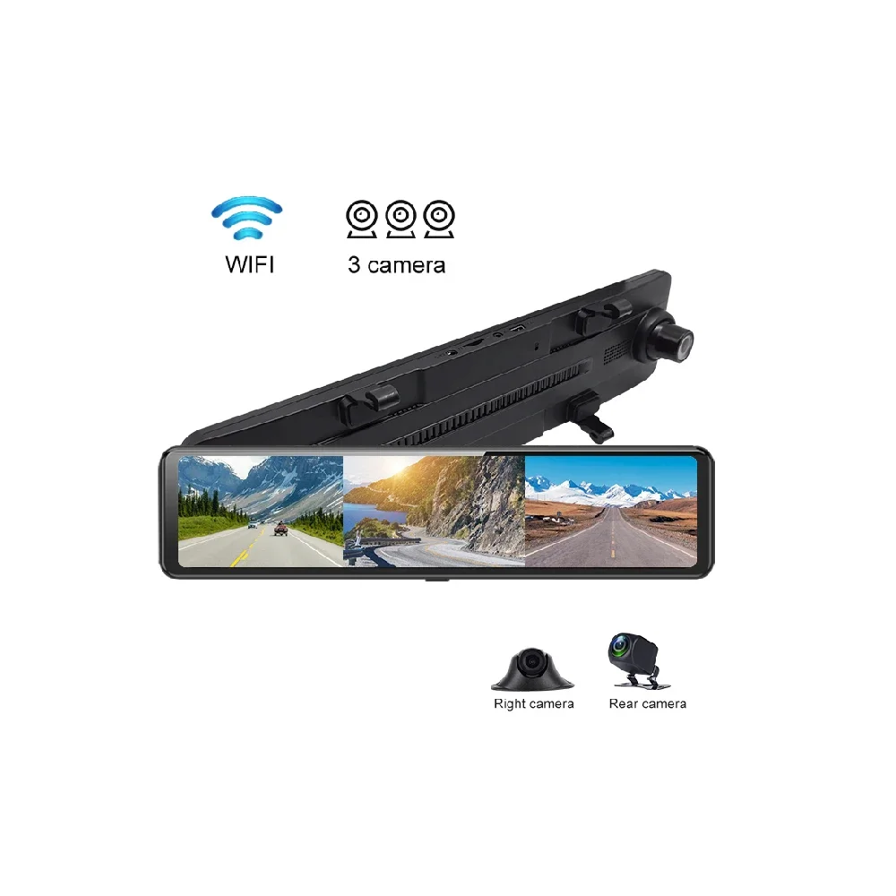 12インチ 1080P ミラー型ドライブレコーダー 前後内蔵 - Dash Cam 3 Channel 1080P のレビューと価格