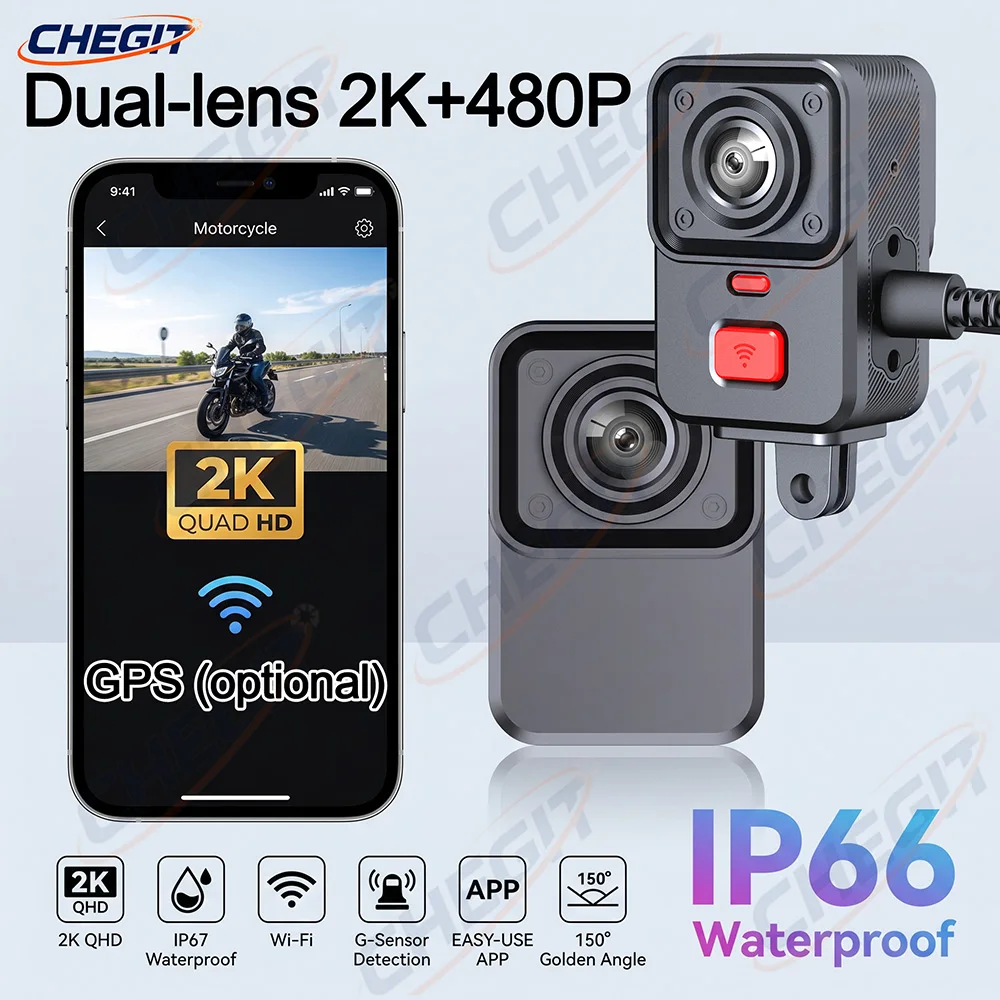 2KデュアルレンズHDバイク用ドライブレコーダーIP66防水 - Dual Dash Cam With Gps Wifi のレビューと価格