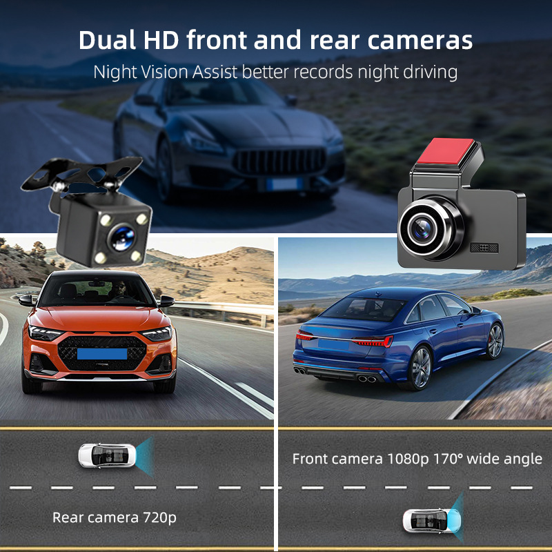 デュアルカメラ搭載ドライブレコーダー。フロント/リアのレンズ - Dash Cam Night Vision Infrared のレビューと価格