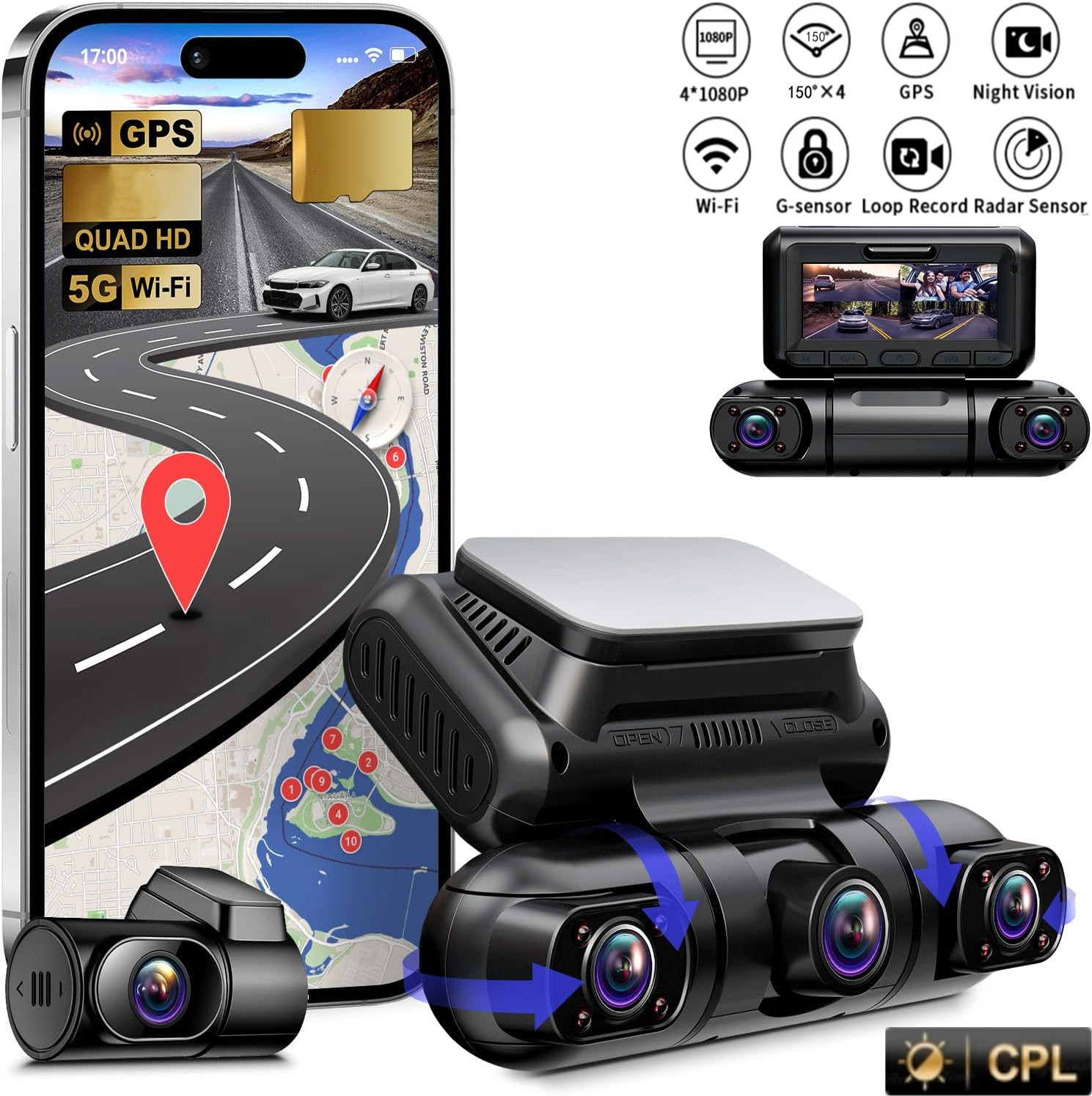 360 ° パノラマダッシュカム 4 チャンネルフロント/バ - Dash Cam Night Vision Infrared のレビューと価格