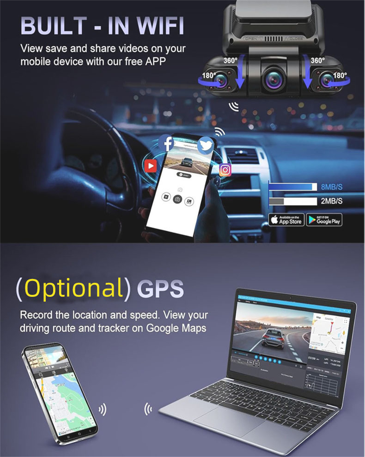 360 ° パノラマダッシュカム 4 チャンネルフロント/バ - Dash Cam Night Vision Infrared のレビューと価格